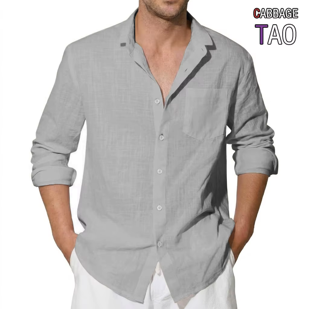 Chemises en coton à manches longues pour hommes