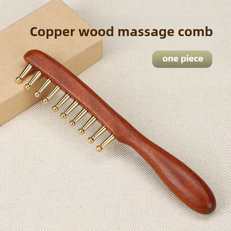 Peigne de massage des méridiens en cuivre et bois