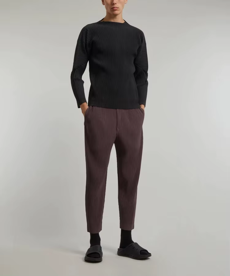 Miyake plissé homme manches longues T-Shirt mode classique noir haut à col roulé