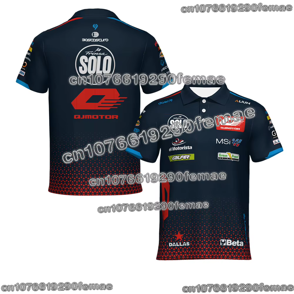 Nouveau Polo de Course Moto2 QJ MOTOR 2025 – Style Compétition Homme/Femme à Manches Courtes – Haut Confortable pour le Quotidien
