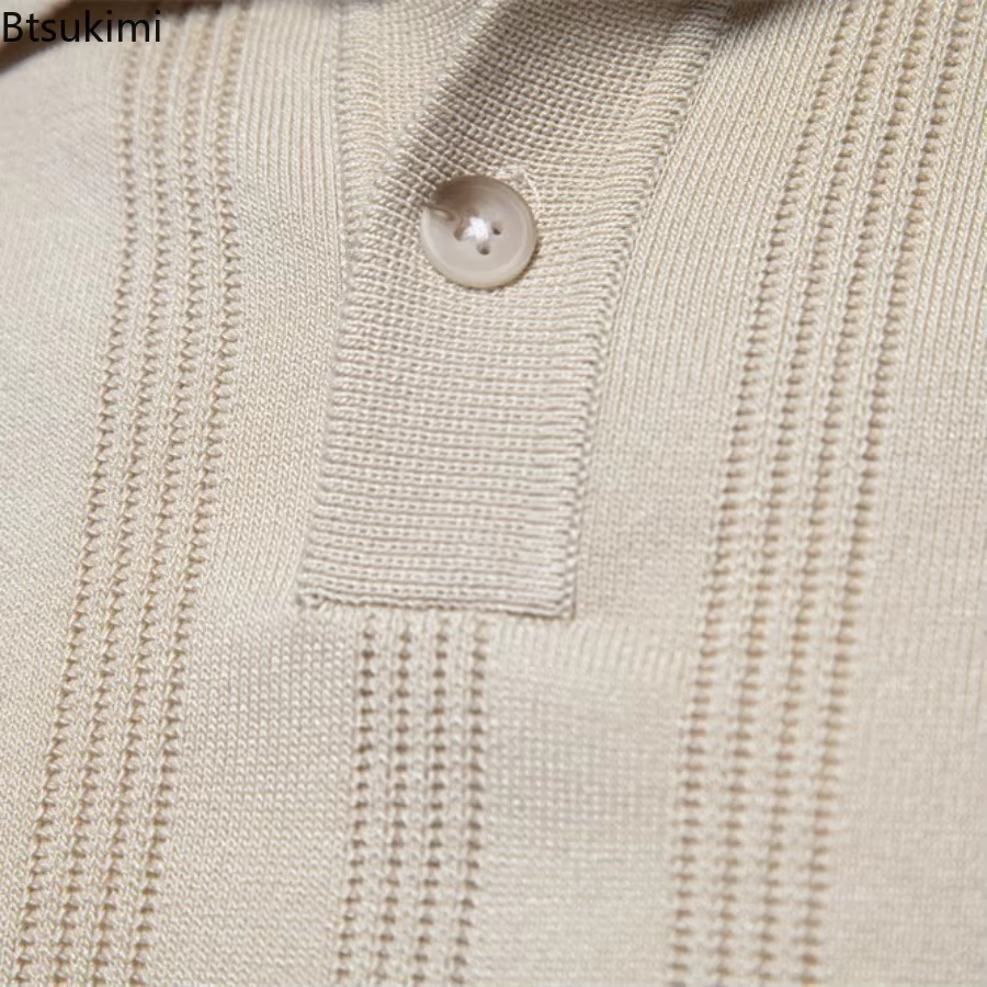 Nouveaux Polos en Maille Côtelée pour Hommes Été 2026 – Chemises Décontractées Haut de Gamme Tendance pour Affaires –