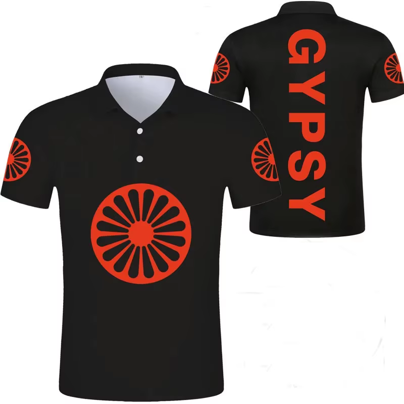 Polo à manches courtes avec emblème national gitan romain pour hommes