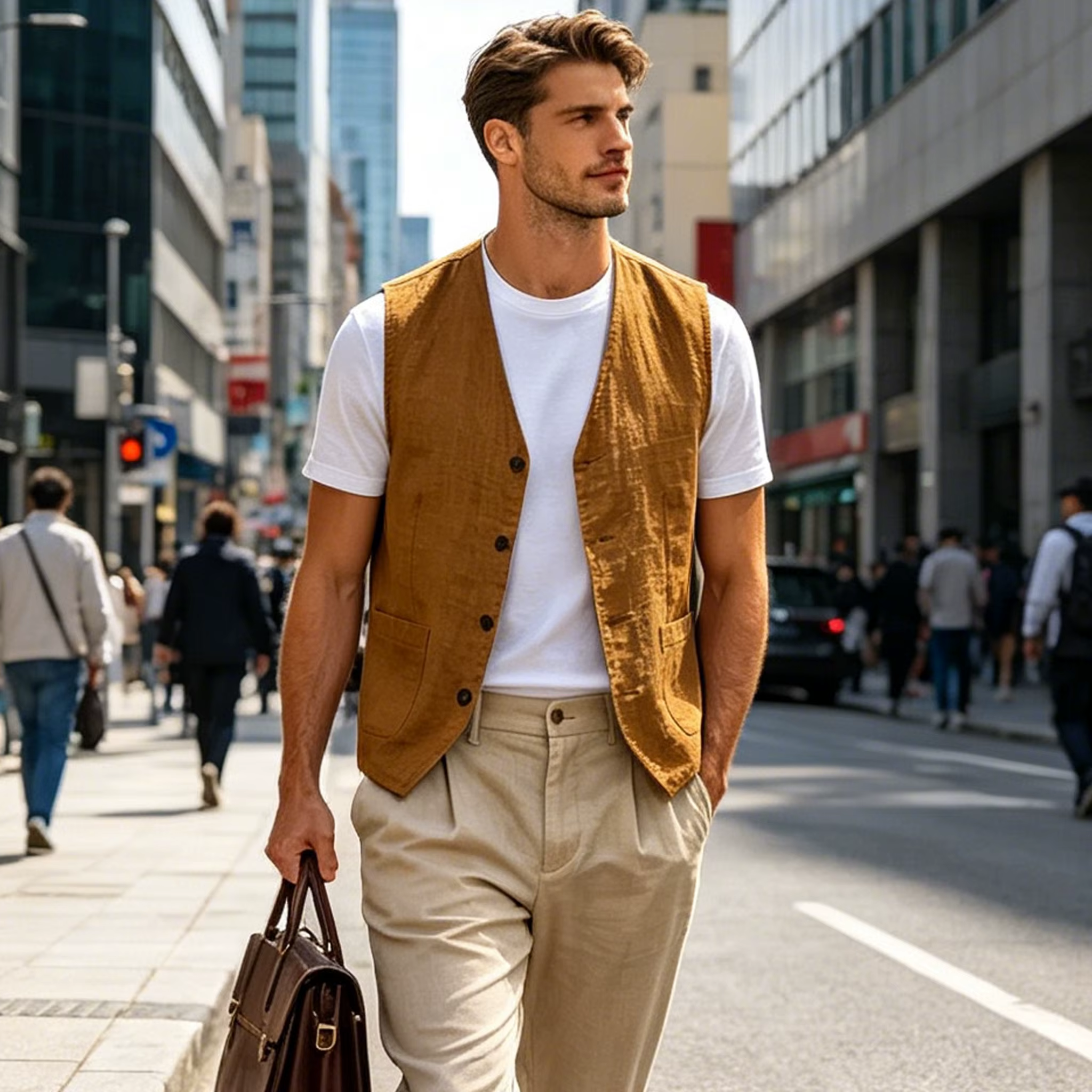 Gilet décontracté en lin pour hommes