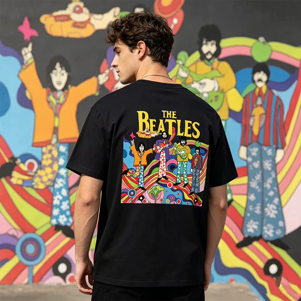 T-shirt The Beatles Black Rock Band