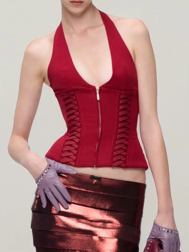 Centre commercial Goth Corset gilet femmes foncé Cyber Punk pansement licou dos nu culture débardeurs Emo Alternative