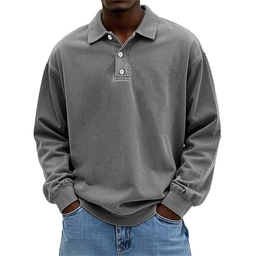 Nouveau T-shirt Polo Homme 2026 à Manches Longues, Effet Vieilli Lavé