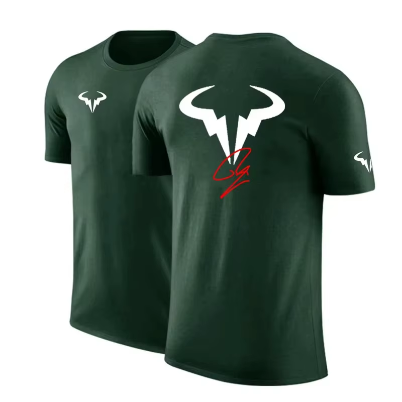 Rafael Nadal - Joueur de tennis - T-shirt à manches courtes régulier imprimé de haute qualité en pur coton pour hommes - Couleur fixe - Casual