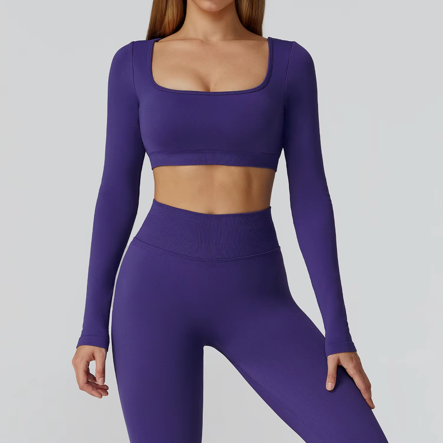 Nouveau dos Sexy évider à manches longues chemises de Yoga col carré séchage rapide hauts de course serré minceur gymnase Fitness T-Shirt avec coussinets