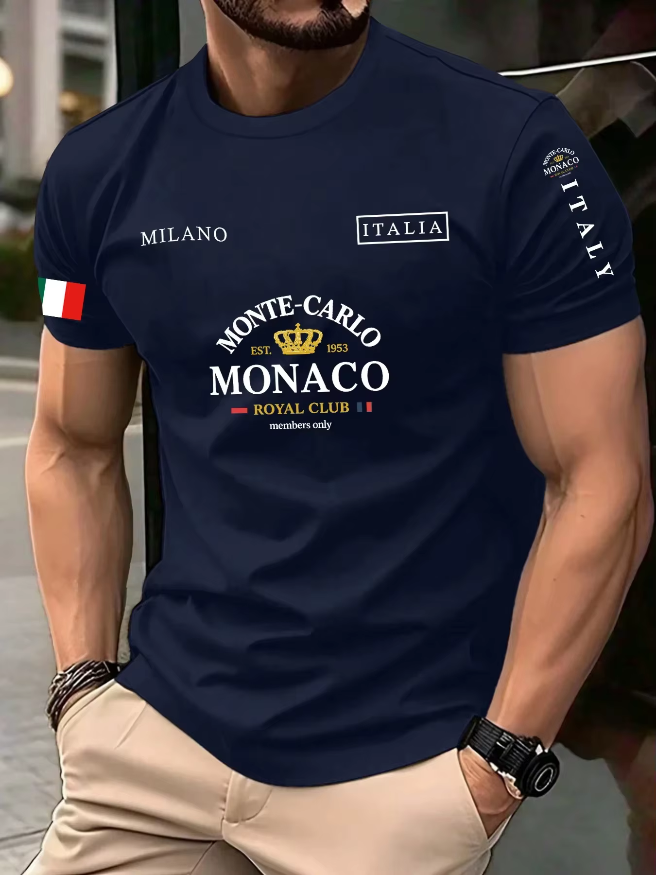 T-shirt unisexe 100 % coton à imprimé drapeau de Monaco