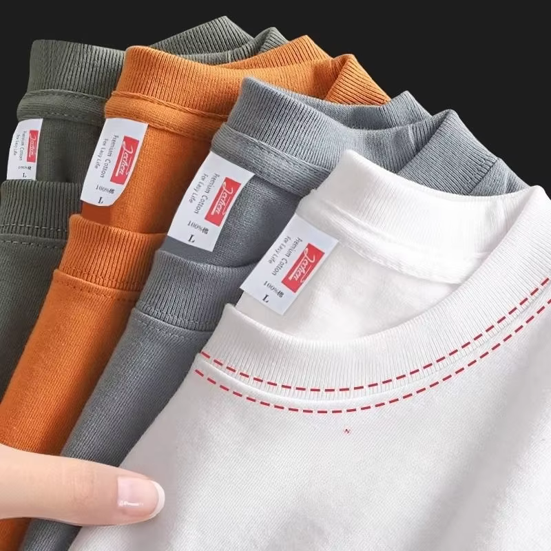 T-shirt Homme Vert Forêt Robuste 400 grammes Coton Pur Américain Manches Courtes Été Décontracté Haut de Base Coupe Ample
