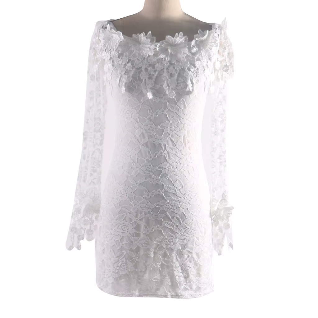 Robe courte en dentelle blanche pour femme