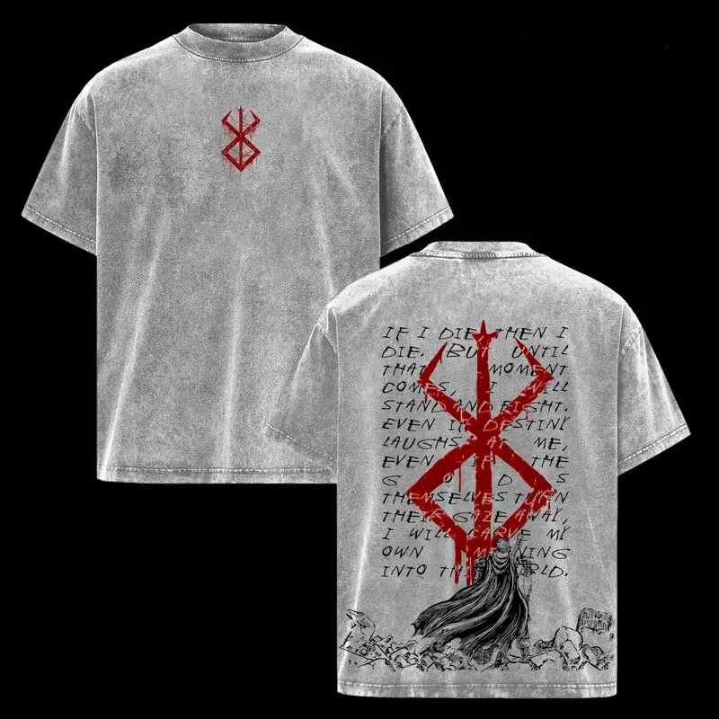 Berserk Guts Anime imprimé t-shirt hommes femmes lavé coton T-shirts Manga Vintage