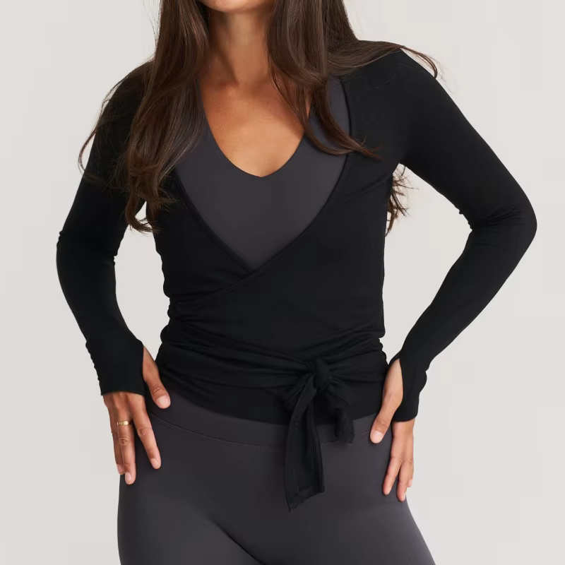 Y2k Ballet Pilates Wrap Top pour femmes entraînement Yoga danse à manches longues