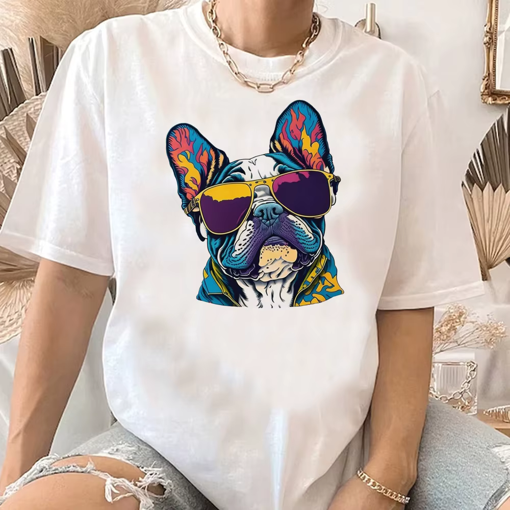 Bouledogue français t-shirt femme Y2k Grunge femmes Vintage psychédélique