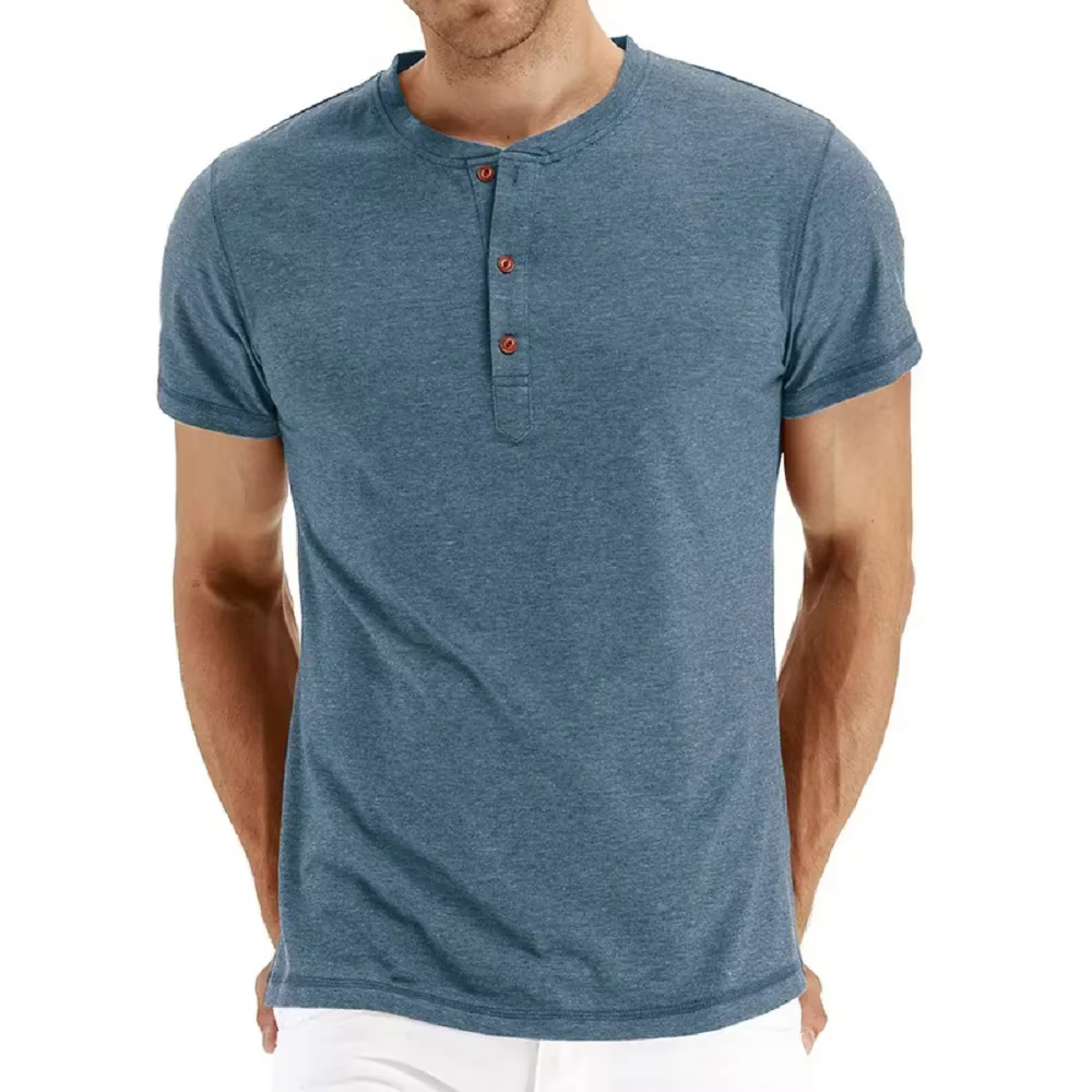 Marque qualité coton hommes T-shirt col Henry Design de mode coupe ajustée solide T-shirts