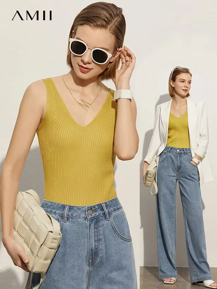 Amii-Camisole minimaliste à col en V pour femmes