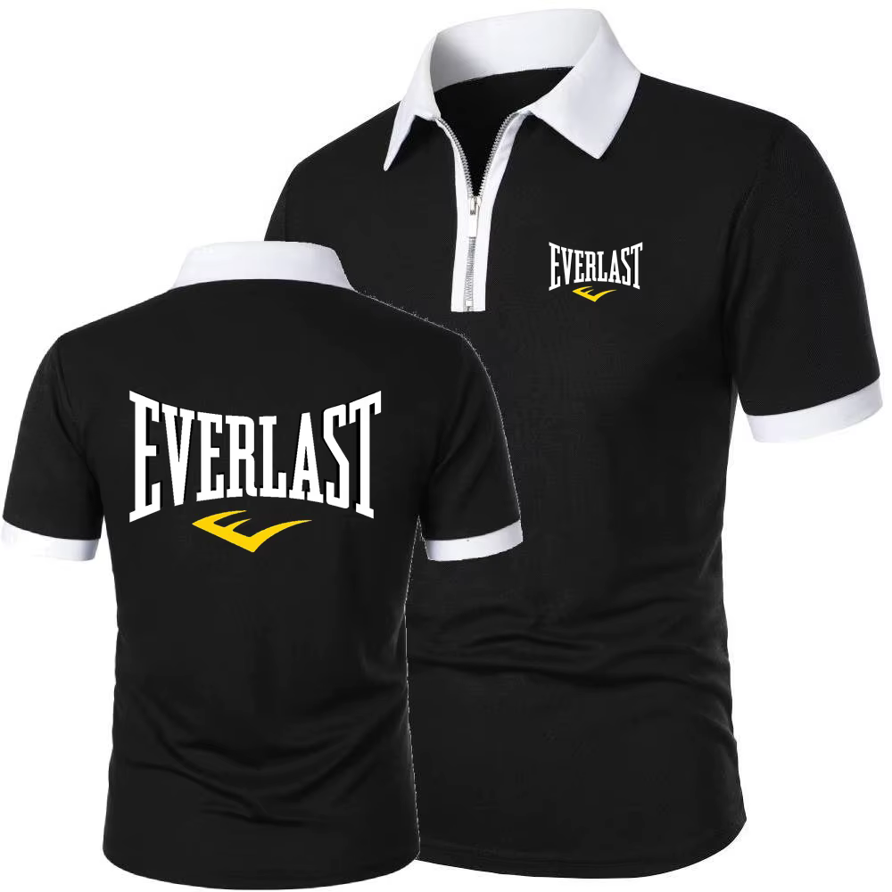 EVERLAST hommes polos course hauts d'entraînement t-shirt été respirant maille coton fermeture éclair revers