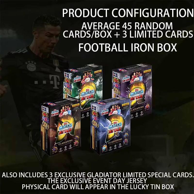 Cartes de collection de stars de football UEFA Champions League 2025-26 European War Topps Match Attax, grande boîte en fer