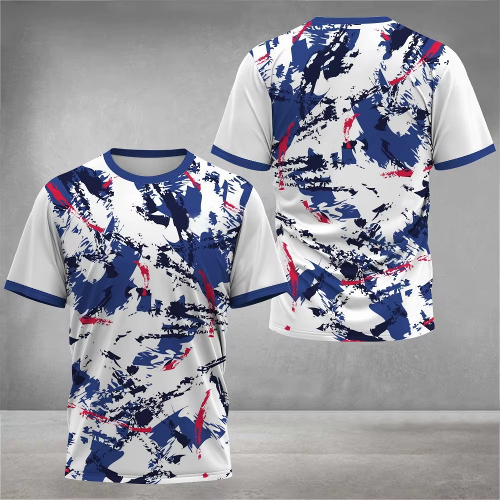 T-shirt pour homme à imprimé tie-dye 3D tendance, séchage rapide, manches courtes, pour le tennis et les sports de plein air, décontracté, respirant, coupe ample