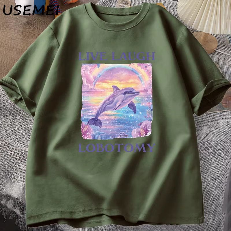 Live Laugh lobotomie T-shirt hommes drôle dauphin Meme