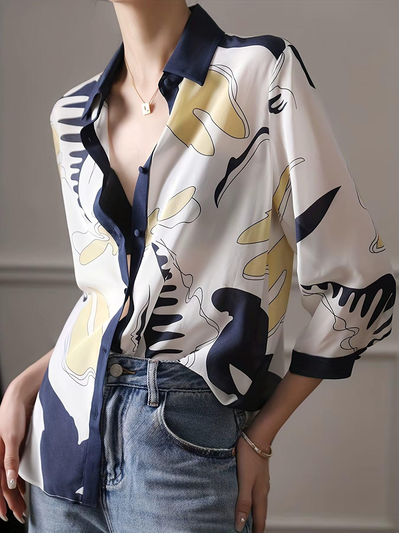 Mode luxe dames chemise France style femme impression blouse printemps été demi manches hauts blusa mujer