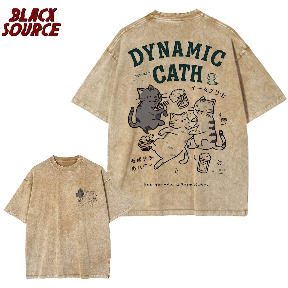 T150 Funny Cartoon Cat Graphic T Shirt Men Cotton Tshirt Short Sleeve Tops Tees Hip Hop Japanese Harajuku