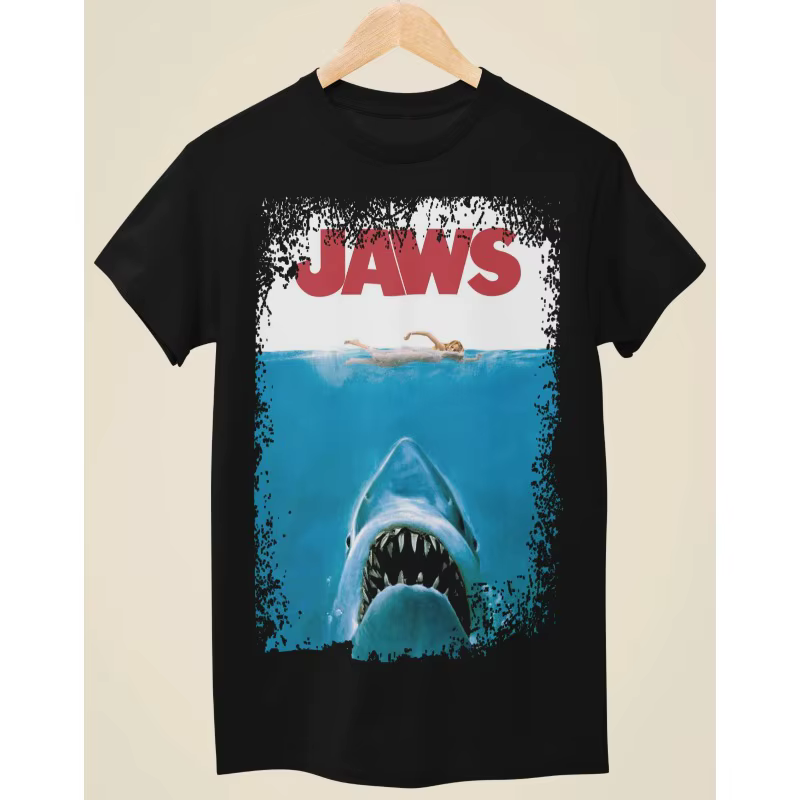 Jaws affiche de film Inspiration neutre noir T-shirt quatre saisons hommes et femmes pur coton décontracté mode Streetwear