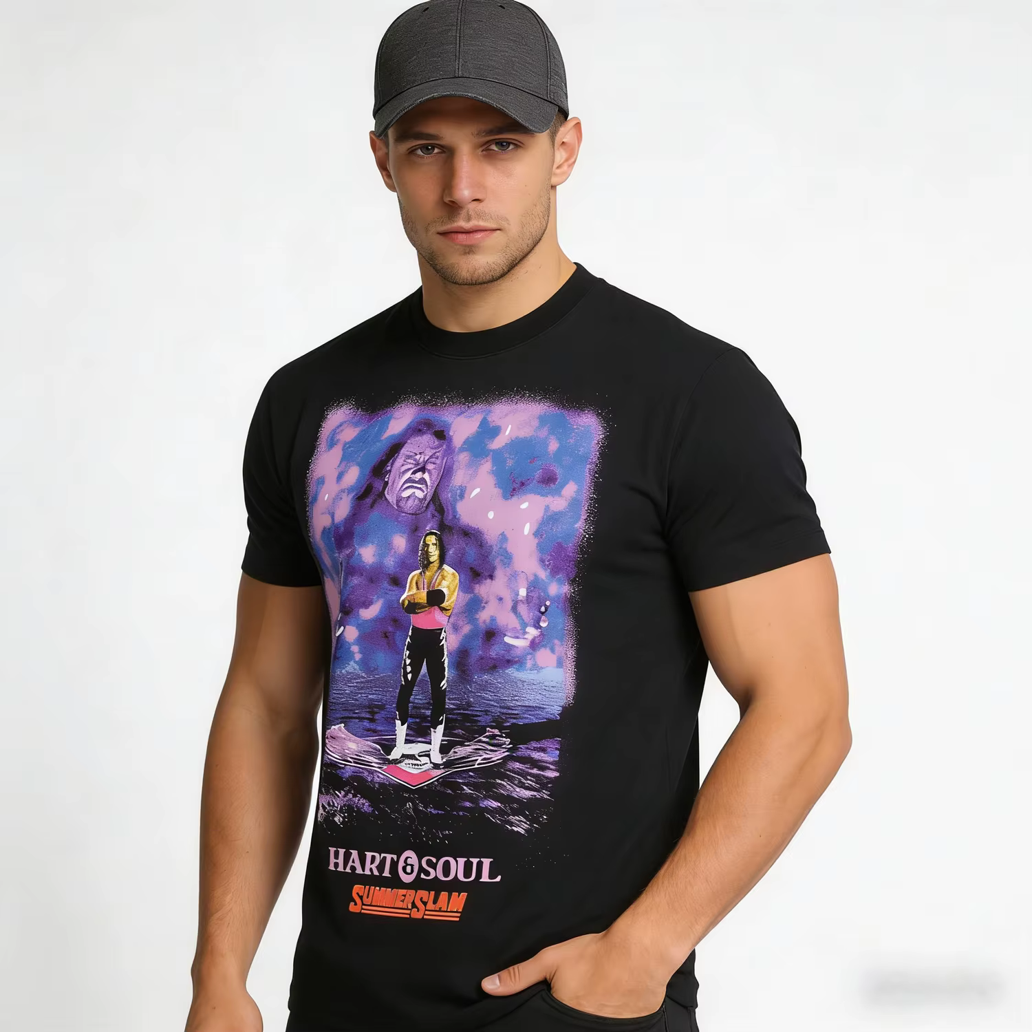 T-shirt graphique vintage noir Bret Hart Hart&Soul pour homme – Tendance mode classique