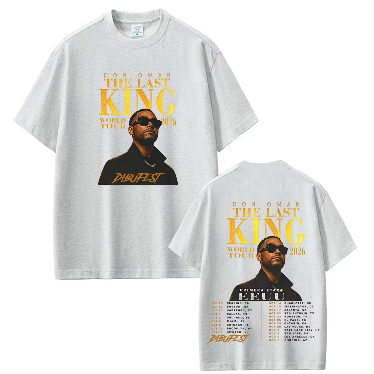 T-shirt imprimé du rappeur Don Omar The Last King Tour 2026 pour hommes et femmes