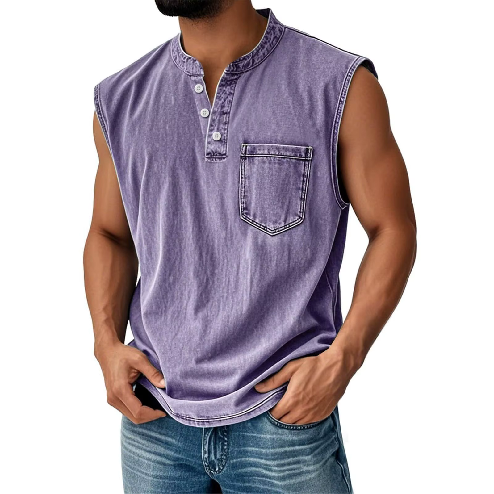 T-shirt sans manches vintage américain pour homme