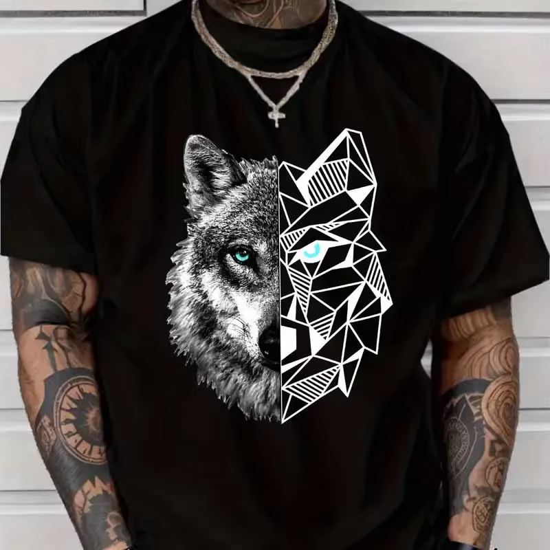 T-shirts à imprimé graphique Snow Wolf pour enfants et hommes