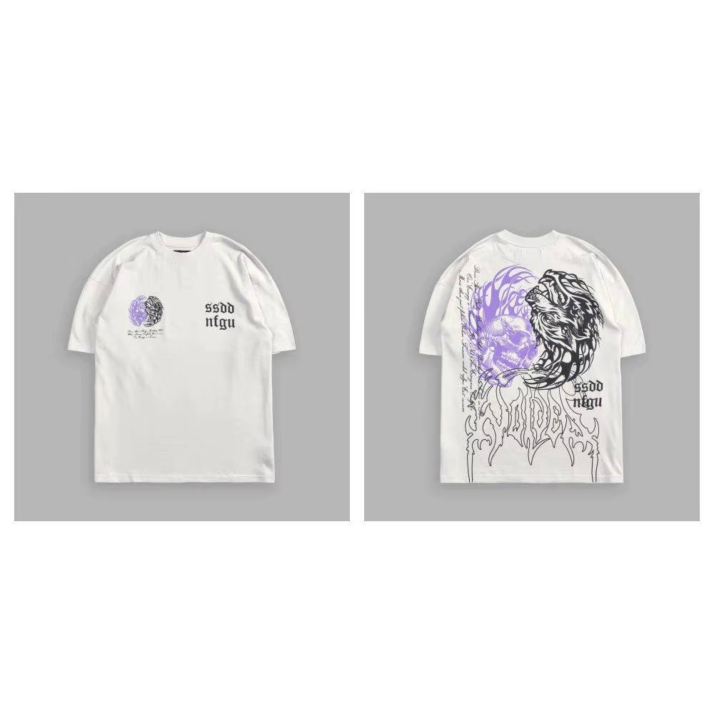 T-shirt en coton à col rond imprimé à motif tête de loup