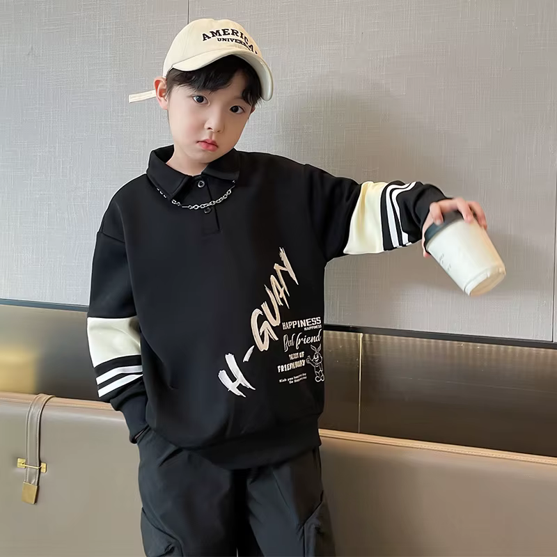 Mode garçons Polo sweat tenue printemps automne adolescents pull décontracté grands enfants col rabattu hauts