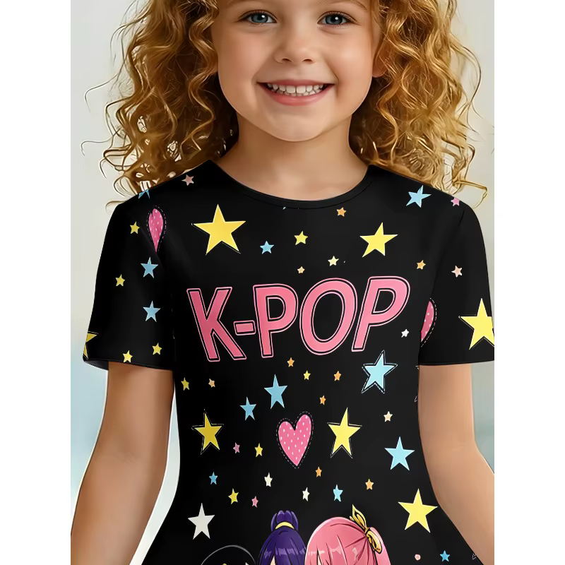 Robe T-shirt imprimée K-POP Anime Idol Group pour fille