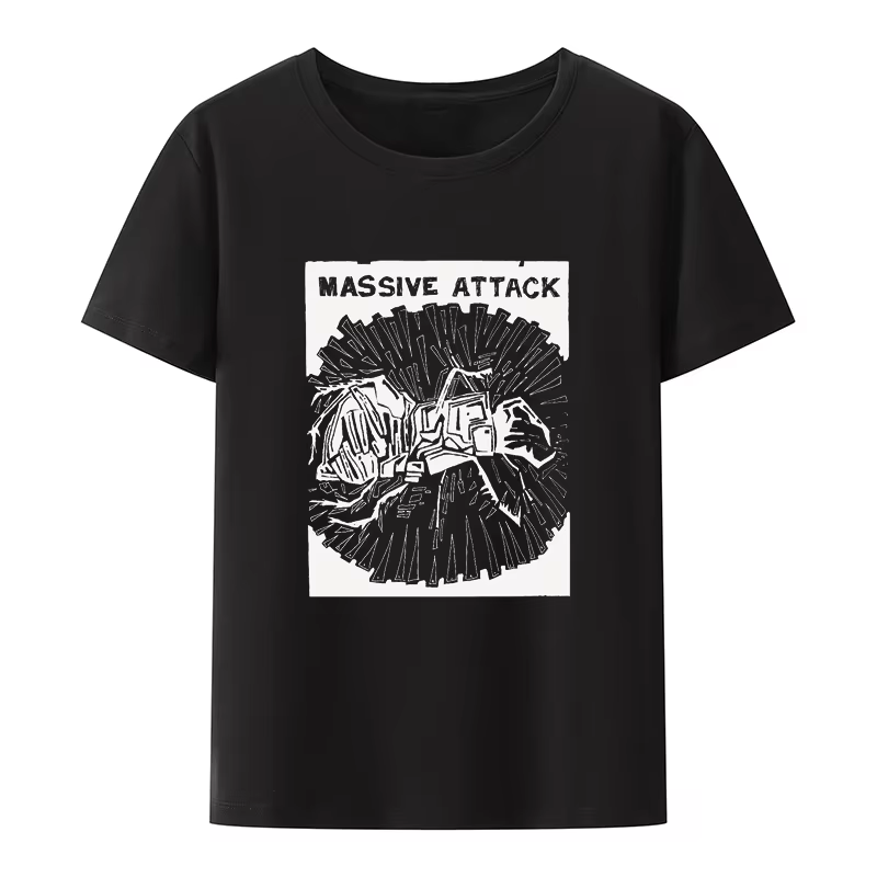 Attaque massive noir blanc imprimé t-shirt créatif Hipster esthétique hauts hommes femmes à manches courtes populaire Punk décontracté Camisetas