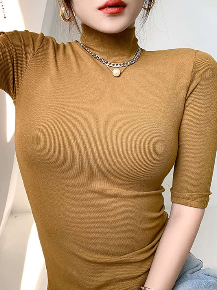 T-shirt basique femmes col roulé mince
