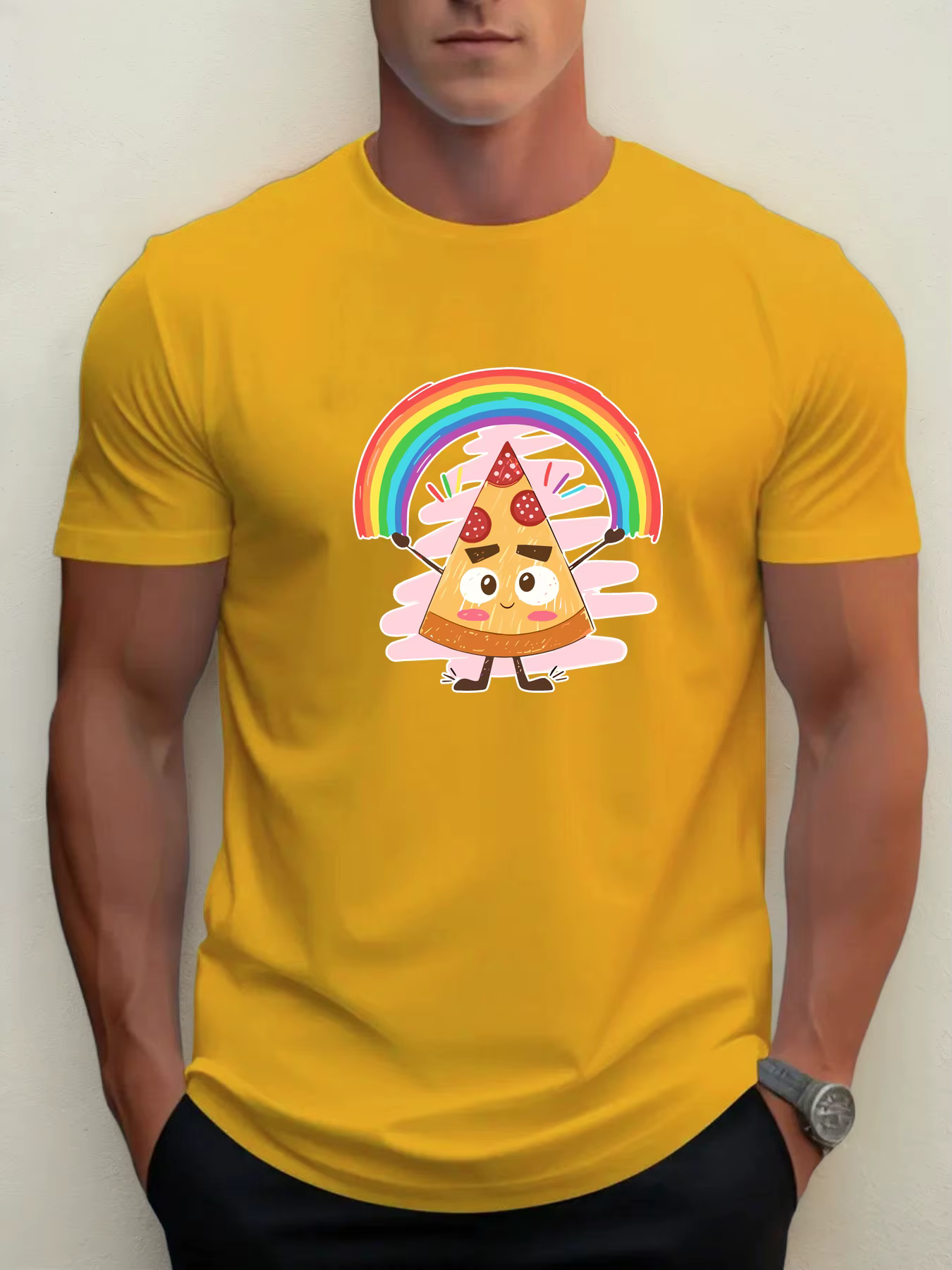 T-shirts pour hommes pizza 100 % coton impression graphique été t-shirt col rond décontracté respirant style de rue haut quotidien
