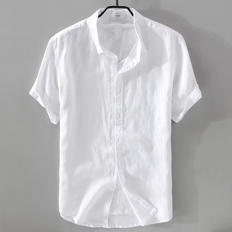Chemise à manches courtes en lin pur pour homme, chemise blanche en lin et coton, décontractée, d'été, à demi-manches, style business décontracté