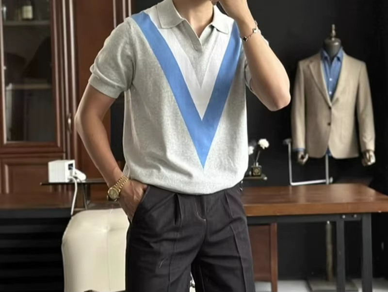Polo tricoté à manches courtes pour homme