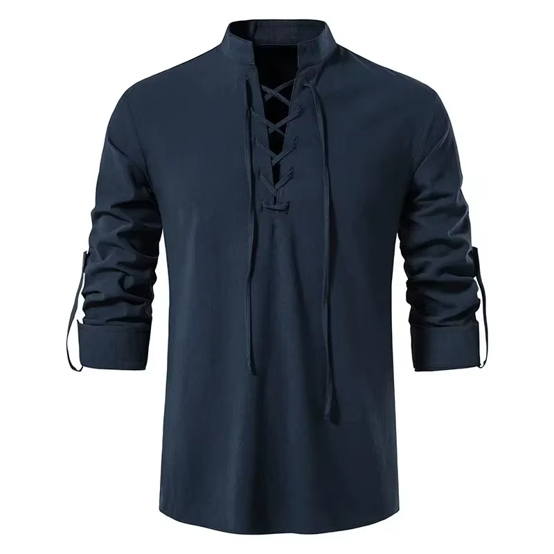 T-shirt en coton et lin à manches longues pour hommes