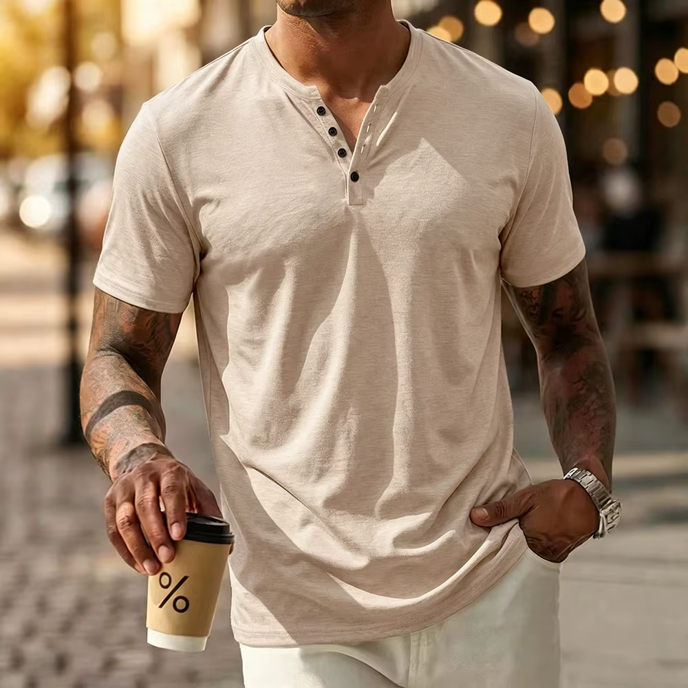 T-shirt Henley à manches courtes pour homme