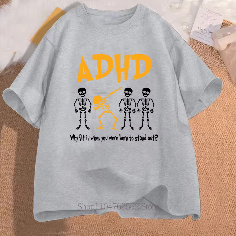 T-shirts à imprimé graphique sur le thème du TDAH pour femmes et hommes, mode décontractée d'été, streetwear amusant, t-shirts oversize à col rond et manches courtes