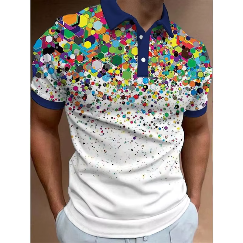 Polo graphique Icide optique pour hommes, t-shirts College 3D géométriques, haut à revers décontracté extérieur, t-shirts Street At à manches courtes