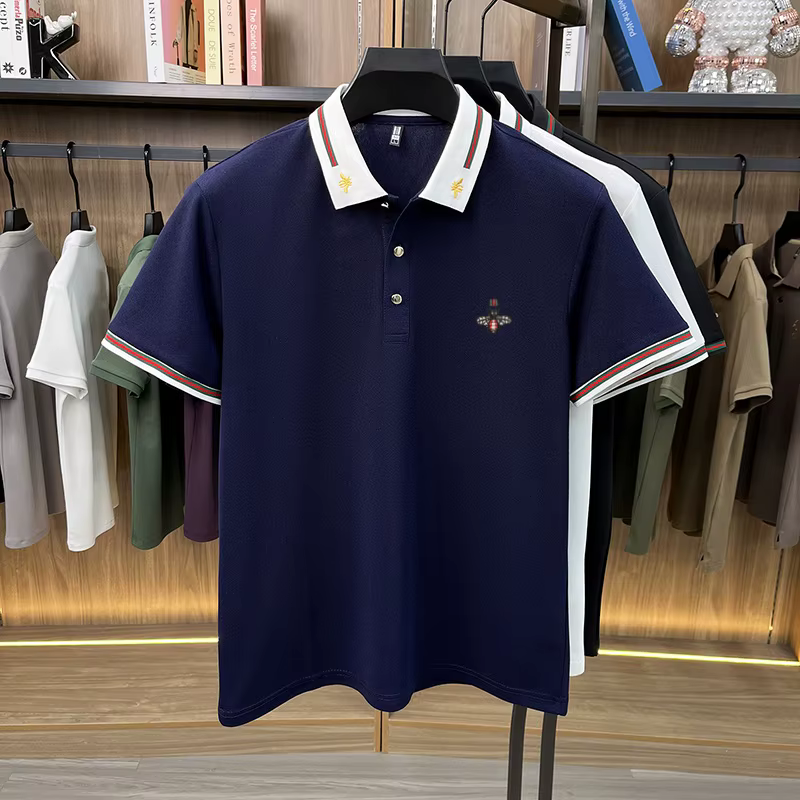 Designer marque de luxe à manches courtes polo shirt hommes été mode petite abeille broderie affaires Casual confortable respirant revers t - shirt