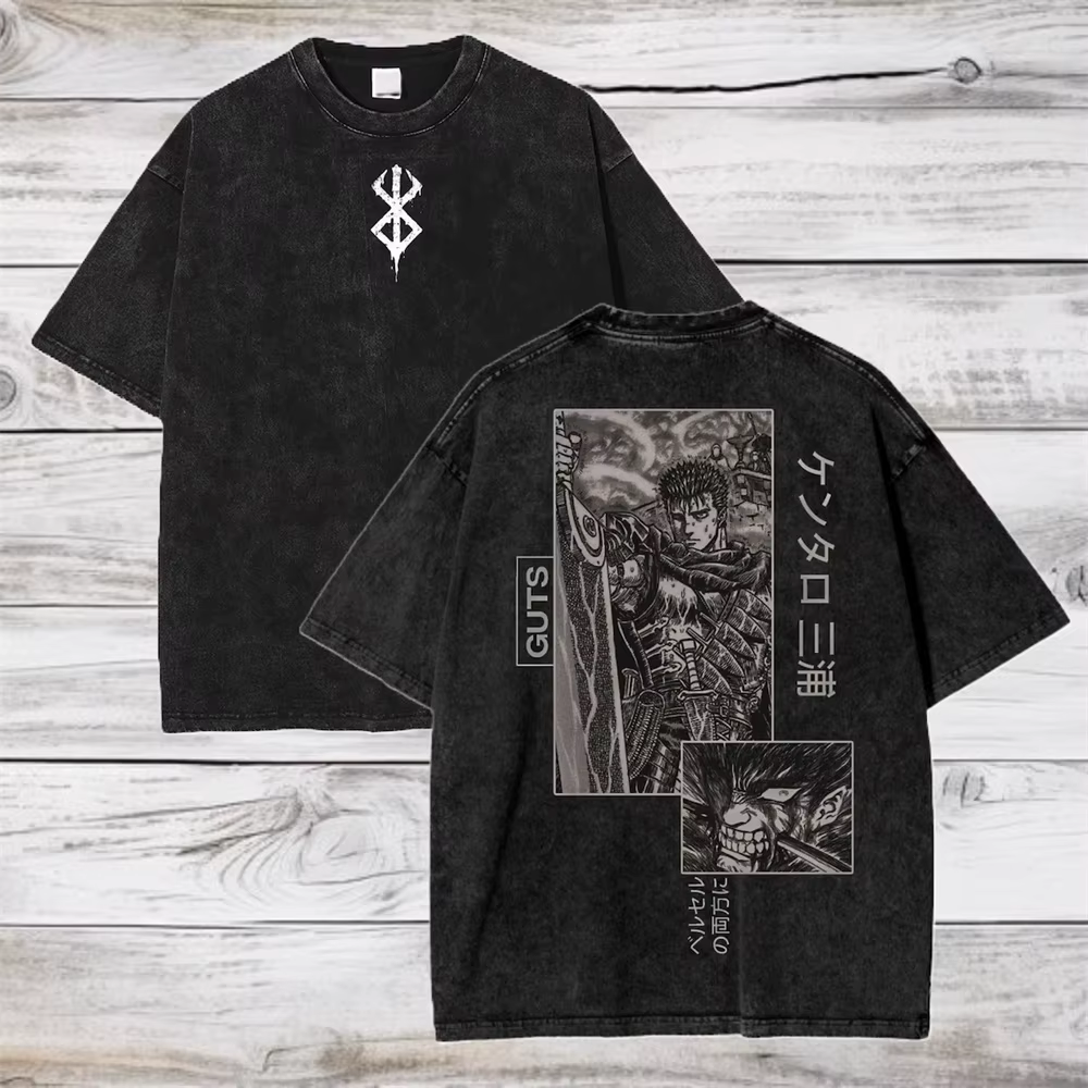 T-shirt Berserk Anime délavé pour homme
