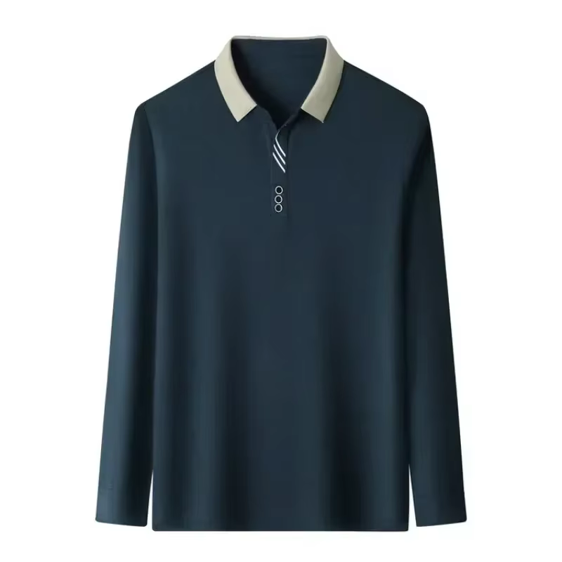 T-shirt gaufré à manches longues et col rabattu pour hommes