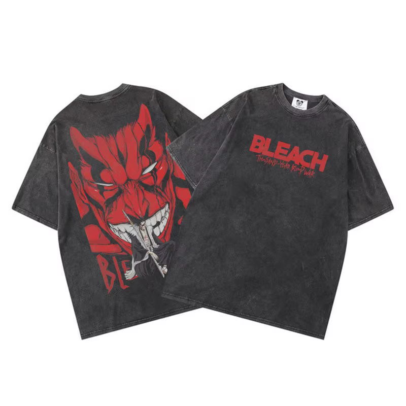 Anime t-shirts hommes femmes eau de javel Zaraki Kenpachi imprimé acide T-Shirt coton graphique Punk Harajuku