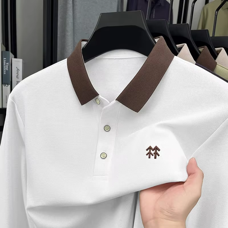 Mode marque de luxe à manches longues polo shirt hommes automne nouvelle tendance badge en relief Design Casual