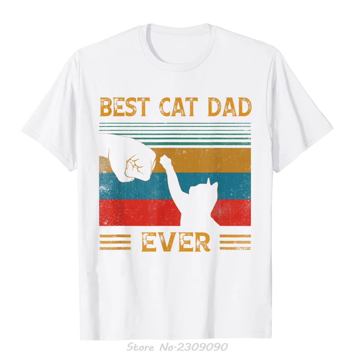 T-shirt en coton Vintage meilleur chat papa jamais bosse