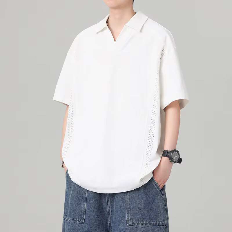 Polo pour homme à col cranté avec empiècements en maille